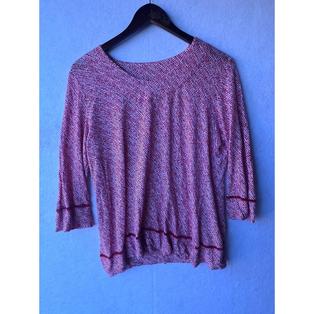 Pendleton Red White 100% Linen Knit Top 3/4 Sleeve Petite Large PL 346